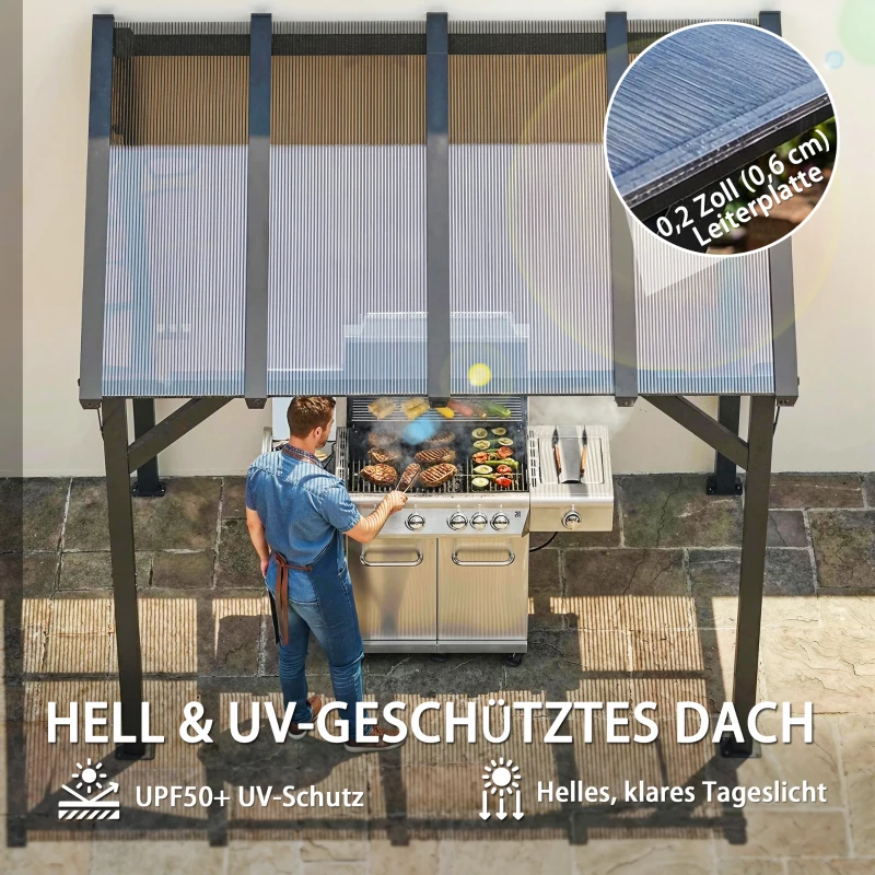 Outsunny Grillpavillon 2,44 x 1,48 m Gartenpavillon mit Pultdach, Gartenlauben mit UV-Schutz 50+ Dunkelgrau