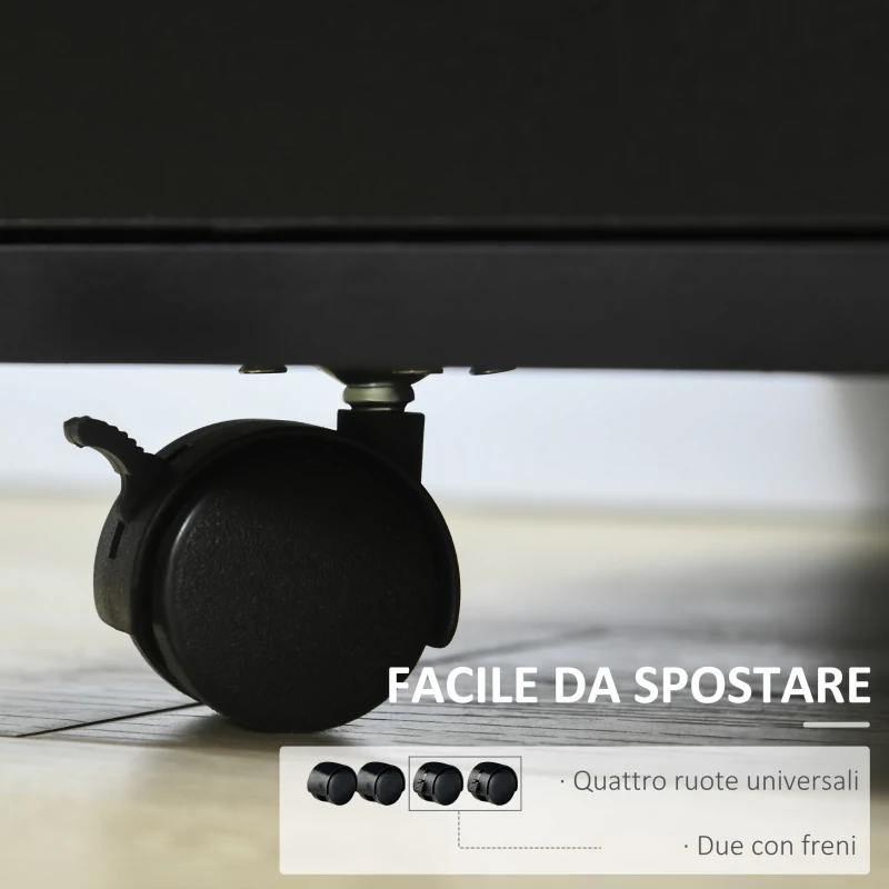 HOMCOM Mobile Porta Stampante a Rotelle con Armadietto e 3 Ripiani Aperti, in Legno, 60x50x65.5 cm, Nero