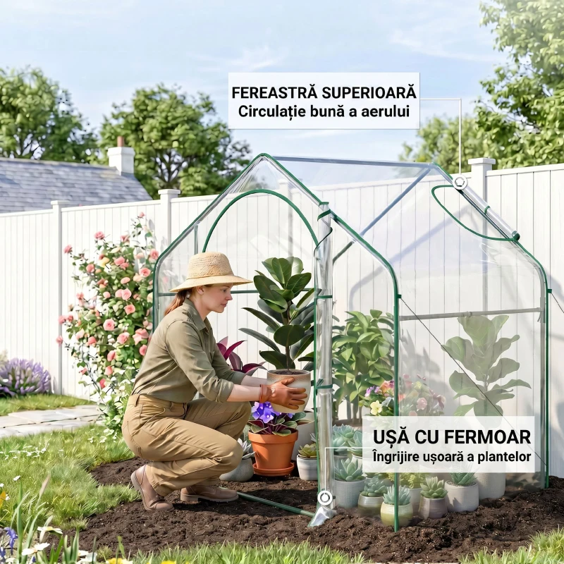 Outsunny Seră de Exterior cu Intrare cu Fermoar și Aerisire Superioară, din Plastic și Oțel, 180x100x152 cm, Transparentă