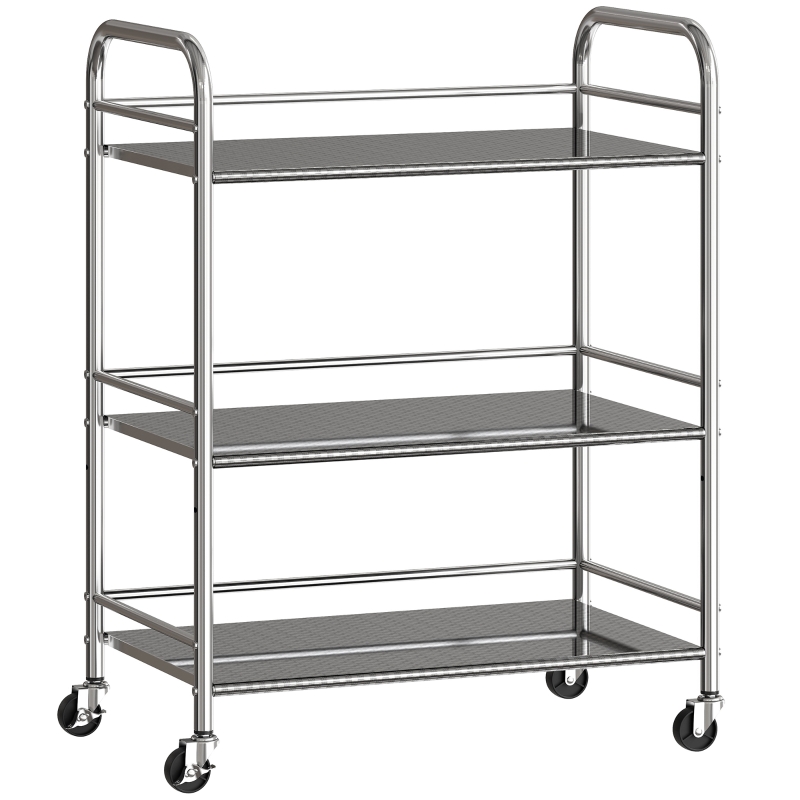 HOMCOM Carrello Multiuso a 4 Livelli con Ripiano Centrale Regolabile e Bordi Rialzati, in Acciaio Inox, 60x35x77 cm