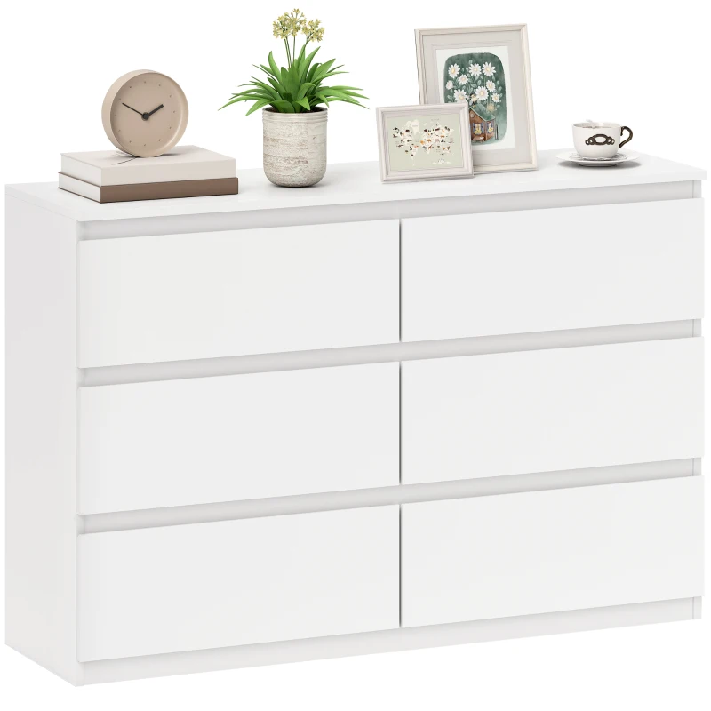 HOMCOM Kommode mit 6 Schubladen, Moderne Aufbewahrungsmöbel für das Schlafzimmer, Weiß
