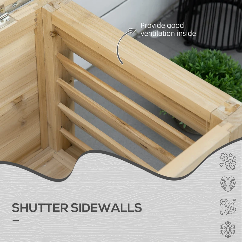 Outsunny 155L Outdoor Storage Box with Metal Top and Shutter Walls, Wooden Outside Tool organiser Container, for Garden, terrace