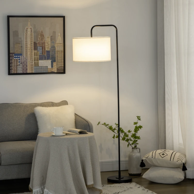 HOMCOM Lámpara de Pie Moderna con Pantalla de Lino Sintético Lámpara de Lectura para Salón 64x38x163,5 cm Blanco y Negro