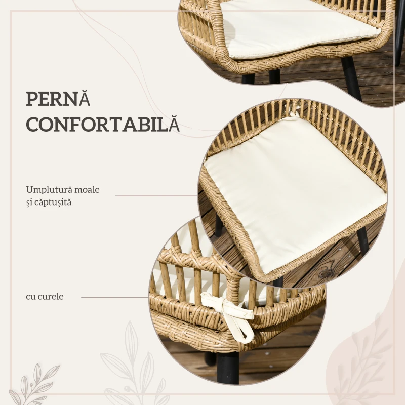 Outsunny Set de Grădină 7 Piese din Ratan PE cu Masă de Dining 153x89x74 cm și 6 Scaune 52x62x78 cm cu Perne