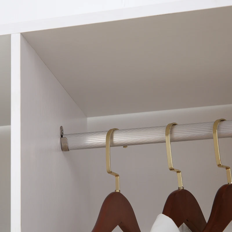 HOMCOM Armadio Guardaroba a Rotelle con 2 Barre e 3 Ripiani Aperti, in Legno e Alluminio, 120x40x128 cm, Bianco