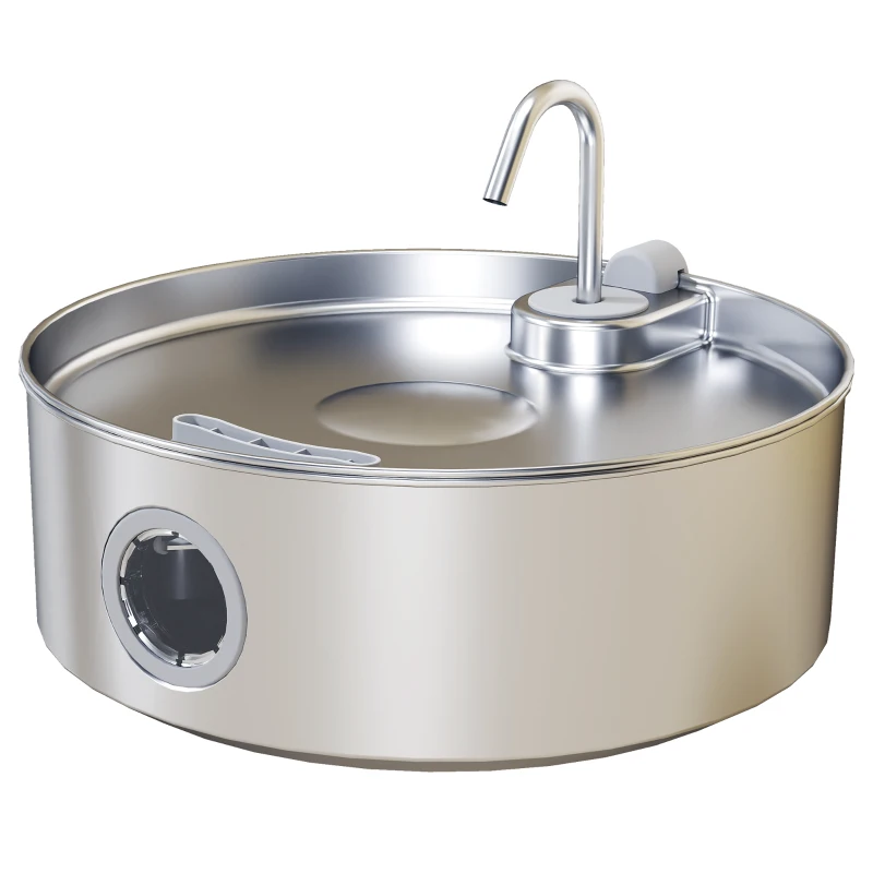 PawHut Fântână pentru Pisici 7L cu Lumină LED și Filtrare Triplă, din Oțel Inoxidabil 304, 30.5x31.2x19.3 cm, Argintiu