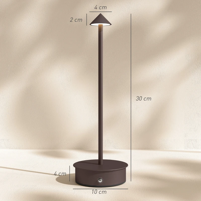HOMCOM Lampă de Masă Touch Reîncărcabilă cu USB, Reglabilă 3000K/4500K/6000K, Autonomie 4-8 Ore, Cafeniu