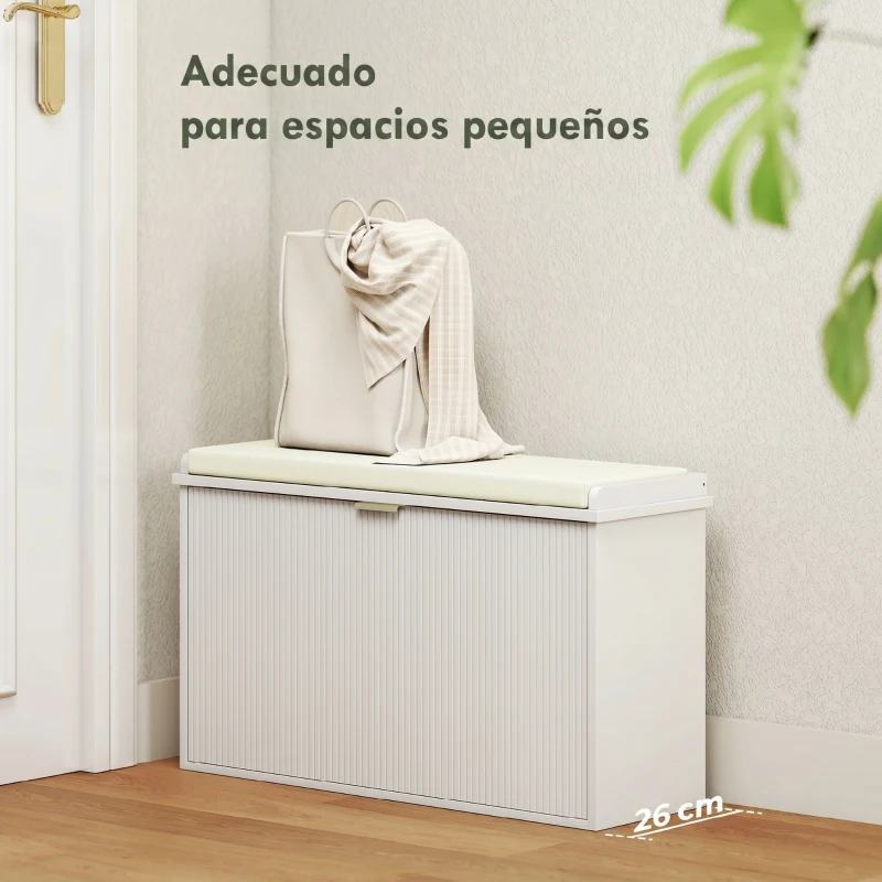 HOMCOM Banco Zapatero con Asiento Acolchado Cajón Abatible y Estante Ajustable para Entrada o Dormitorio 80x26x47,5 cm Blanco