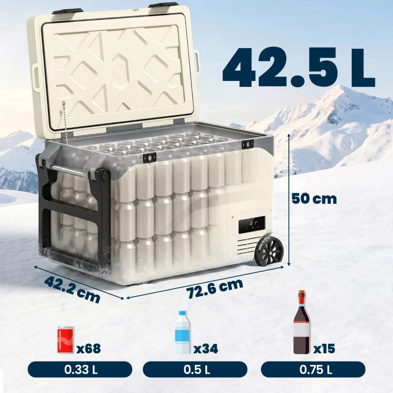 Outsunny 42.5L Compressor Car Fridge Freezer, Camping Refrigerator with App Control, 20℃-20℃