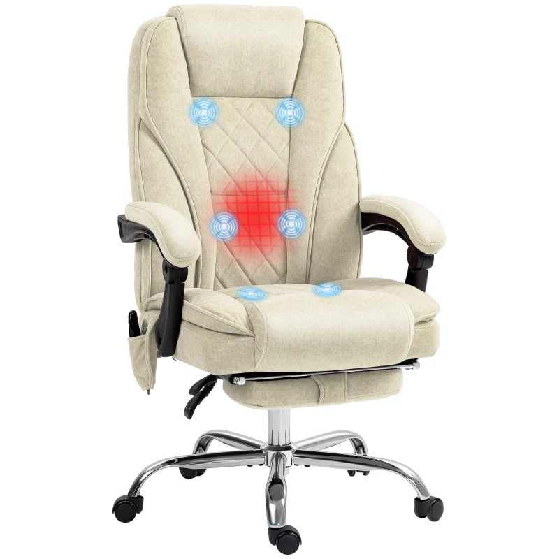 Vinsetto Fauteuil de bureau massant et chauffant hauteur réglable dossier inclinable télécommande repose-pieds rétractable beige