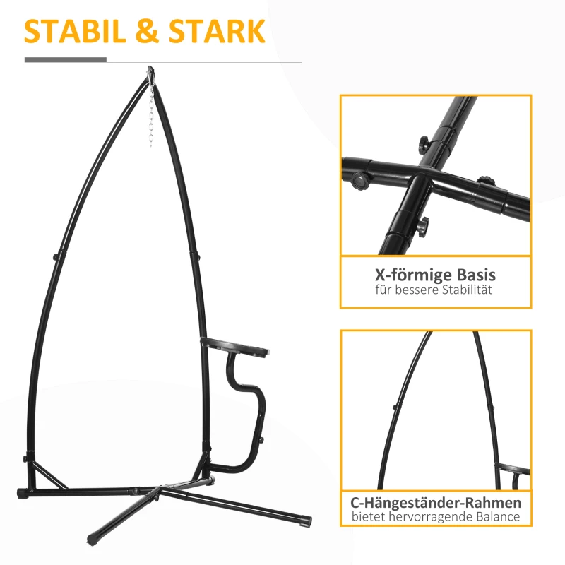 Outsunny Gestell für Hängesessel in X-Form Metall Ständer mit Federhaken Tablett Sockel bis 120kg Schwarz