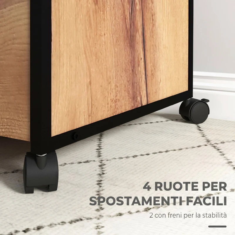 Vinsetto Cassettiera da Ufficio con 2 Cassetti con Serratura, Mobile con Ruote e Barra per Cartelle A4 e Lettera, 44 x 40 x 66.5 cm, Marrone Rustico