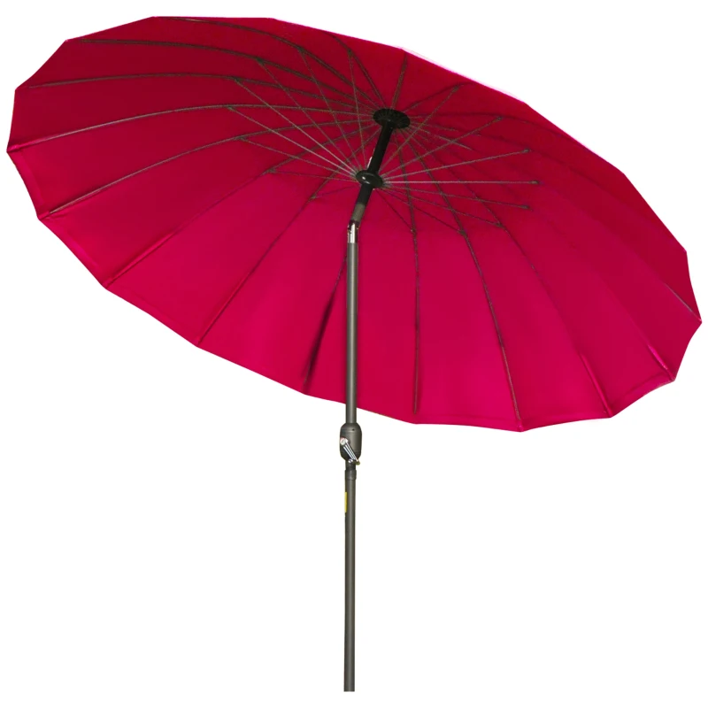 Outsunny Parasol droit parasol de jardin inclinable rond avec 18 baleines manivelle mât en métal fibre de verre Ø 2,5m polyester haute densité rouge vineux