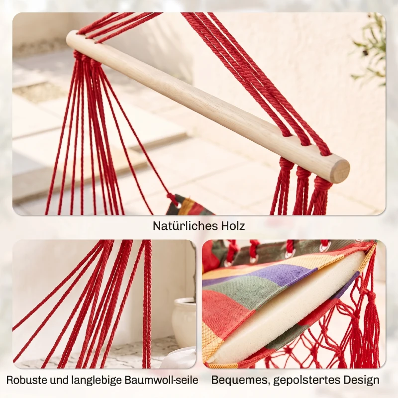 Outsunny Chaise Suspendue hamac de Voyage Respirant Portable dim. 60L x 45l x 55H m Coton Polyester Multicolore