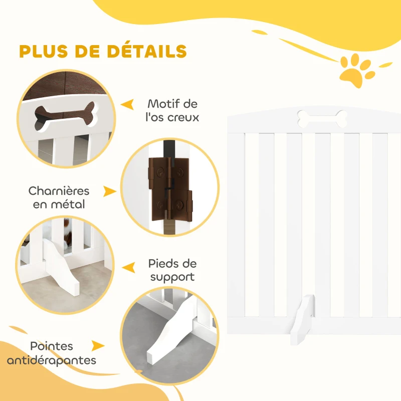 PawHut Barrière de sécurité chien barrière pliable pour chien pieds de support pointes antidérapantes 207,5 x 30 x 61 cm blanc