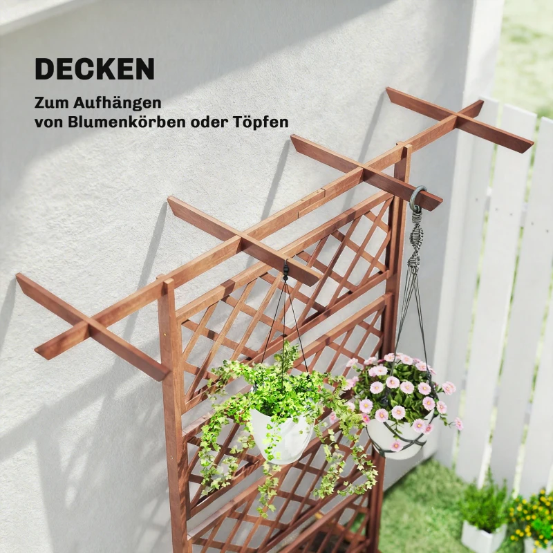 Outsunny Pflanzkasten mit Rankengitter, Eckige Pflanzenbox aus Holz mit Rückenspalier für Kletterpflanzen und Dach