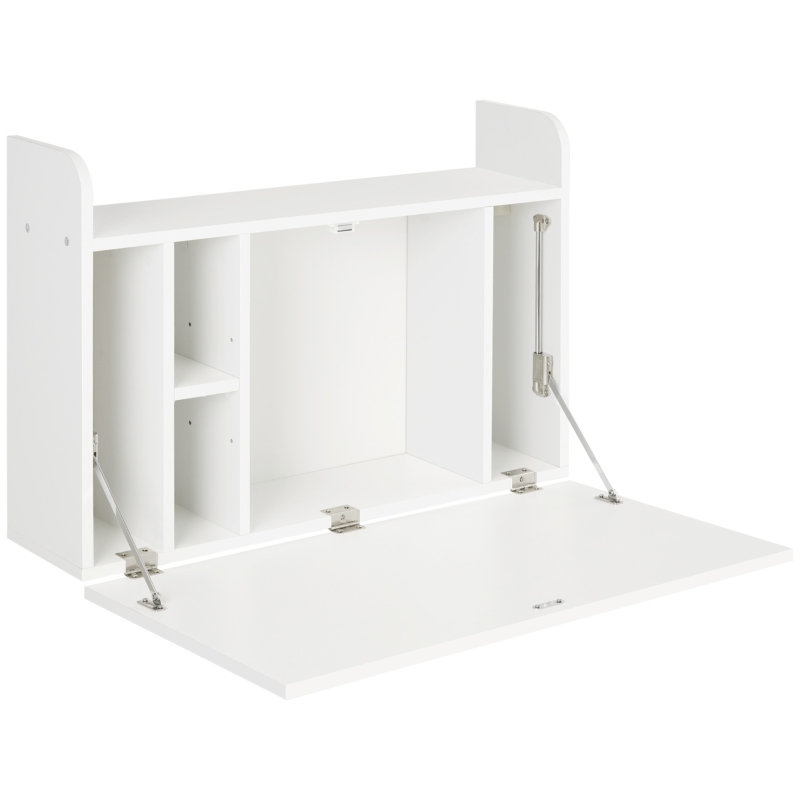 HOMCOM Wandklapptisch mit Regalen, 77 cm x 20 cm x 51 cm, Weiß