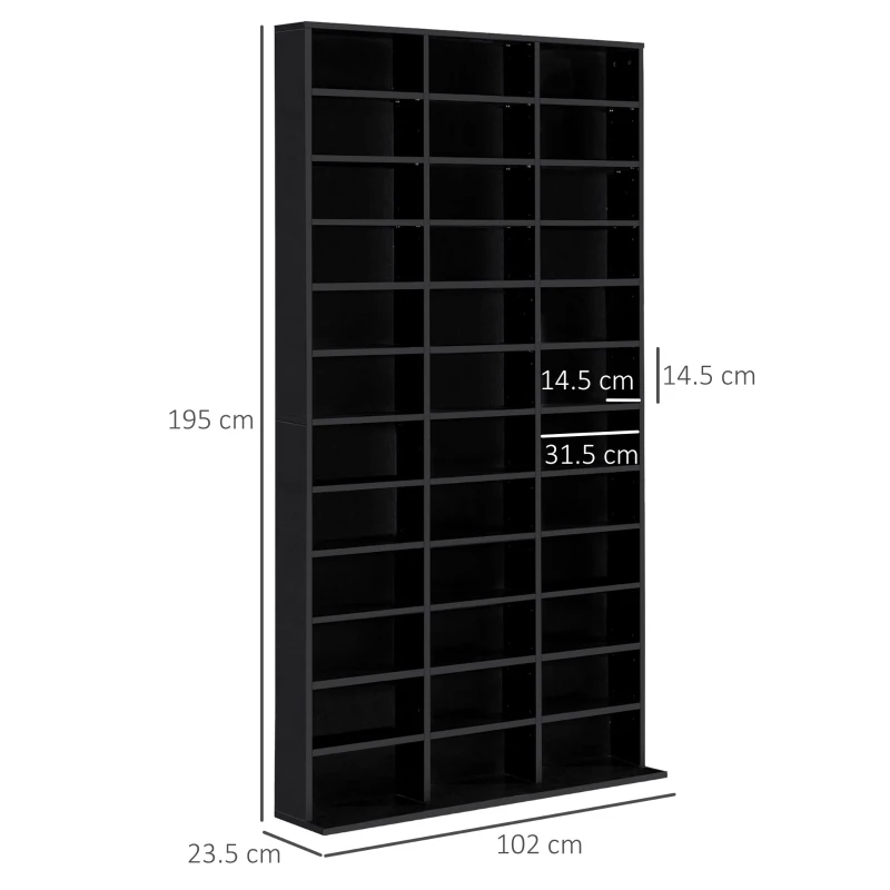 HOMCOM 1116 CD/ 528 DVD Storage Unit, Media Storage Shelf, Wooden Display Unit with Adjustable Shelves, 102 x 195 cm, Black