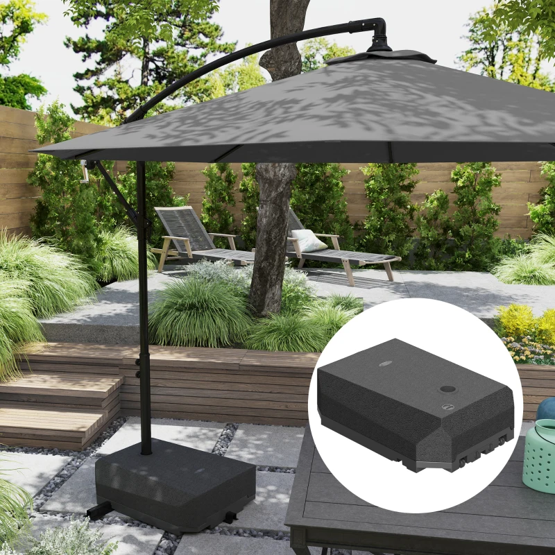 Outsunny Pied de parasol déporté à remplir 90L en plastique avec pied en croix, 2 roulettes et poignée, dim. 80L x 60l x 20H cm