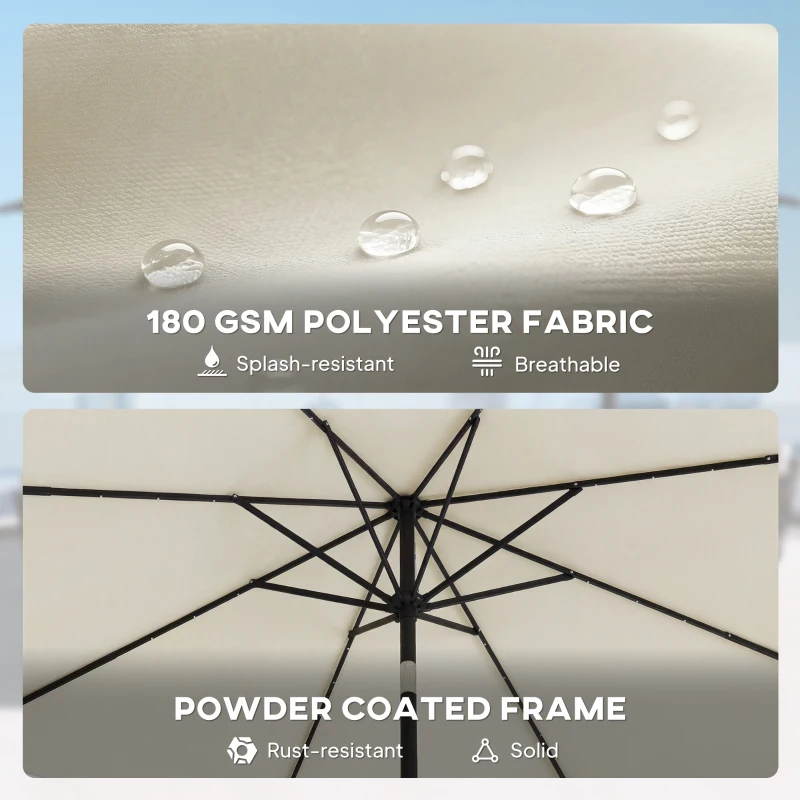 Outsunny 2.6 m Garden Parasol Umbrella with LED Solar Light, Parasol Cover, Outdoor Market Patio Umbrella, Cream White