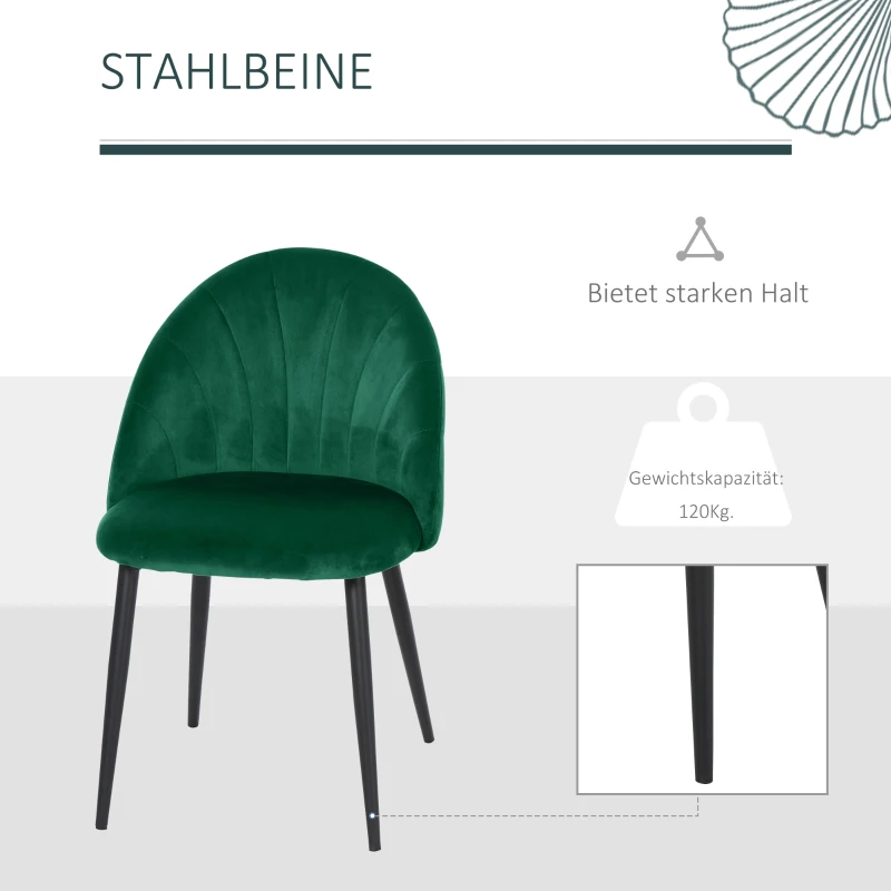 HOMCOM 2er-Set Esszimmerstühle Küchenstühle Akzentstühle, 52 cm x 54 cm x 79 cm, Grün