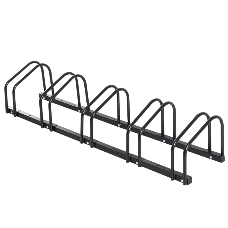 HOMCOM Aparcamiento para 5 Bicicletas Soporte de Acero para Aparcar Bicicletas en el Suelo Estacionamiento para Interior y Exterior 130x33x27 cm Negro