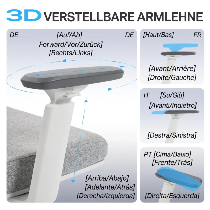 HOMCOM Scaun de Birou Ergonomic și Respirabil cu Suport Lombar Dinamic 4D, 64.5x62.5x112-122 cm, Multicolor