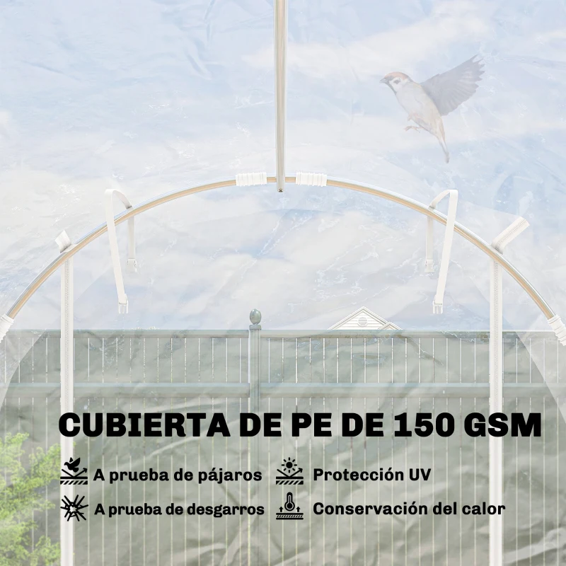 Outsunny Invernadero de Túnel 3x2x2 m con 2 Puertas Enrollables Estructura de Acero Galvanizado Cubierta PE Anti-UV Transparente