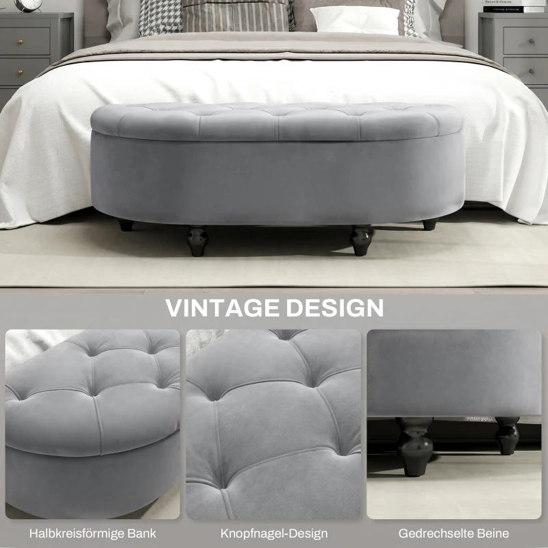 HOMCOM Hocker mit Stauraum, Sitztruhe, gepolstert, soft-close Deckel, Samtoptik, 120 x 46 x 42 cm, Dunkelgrau(m-6)