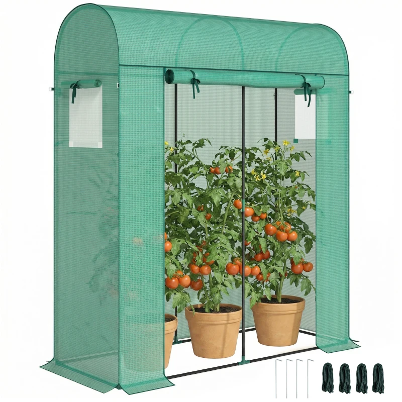 Outsunny Tomatengewächshaus Foliengewächshaus mit Rolltor Netzfenster Bogendach 170 x 68 x 200 cm Grün
