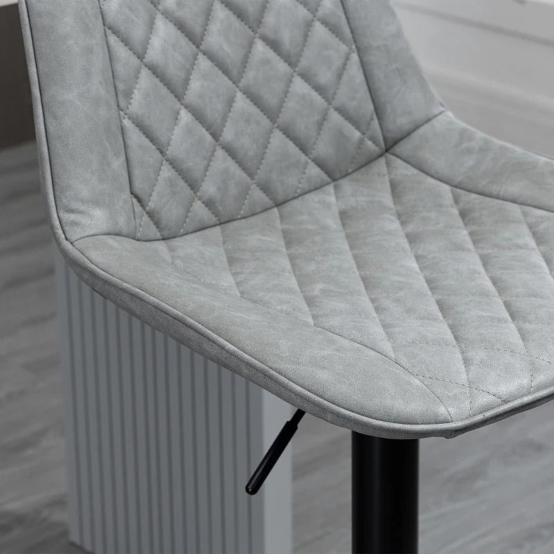 HOMCOM Juego de 2 Taburetes de Bar Giratorios Altura Ajustable 86-106 cm Tapizada en Cuero Sintético Respaldo y Reposapiés Gris