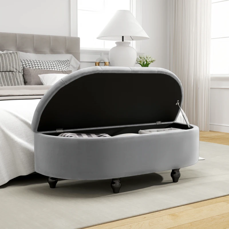 HOMCOM Hocker mit Stauraum, Sitztruhe, gepolstert, soft-close Deckel, Samtoptik, 120 x 46 x 42 cm, Dunkelgrau(m-7)