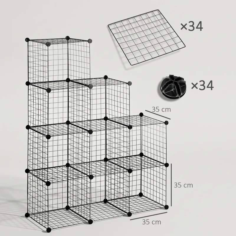 HOMCOM Estantería Modular 9 Cubos Estantería Apilable de Alambre DIY Organizador de Almacenamiento Multiuso para Salón Negro