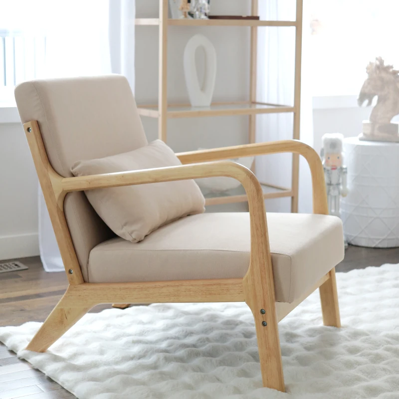 HOMCOM Poltroncina in Velluto con Struttura in Legno, Imbottitura con Molle a S e Cuscino, 61x78x76 cm, Beige