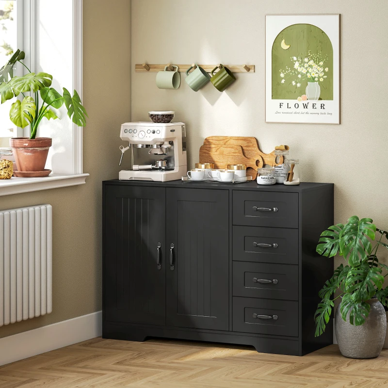 HOMCOM Sideboard, Kommode, moderner Stil, 4 Schubladen, 1 Schrank, 105 x 40 x 76 cm, Schwarz