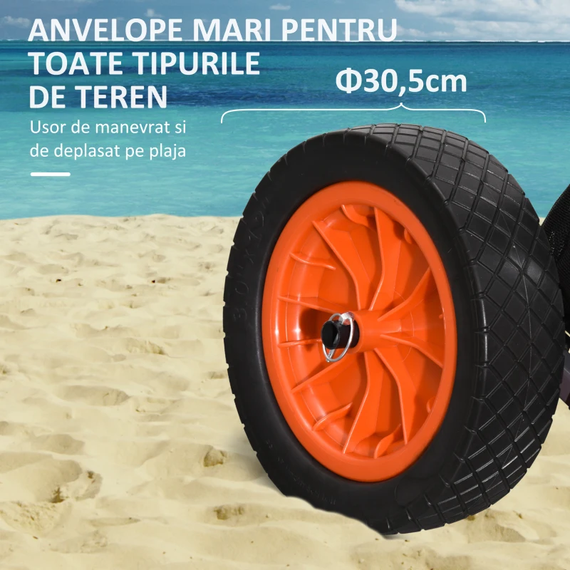 SPORTNOW Carucior de plaja pliabil, carucior de plaja din aluminiu cu roti mari de 30 cm pentru orice teren si maner telescopic, utilizare in gradina pentru cumparaturi in camping