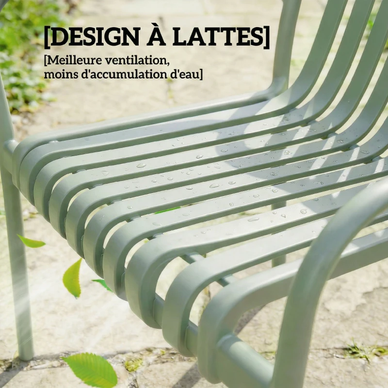 Outsunny Lot de 4 Chaises de Jardin Empilables en Polypropylène Anti-UV Accoudoirs et Dossier à Lattes Ergonomique Gris Vert