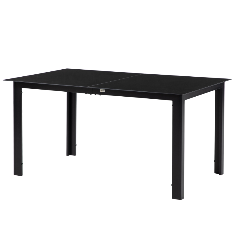Outsunny Outdoor Dining Table for 6, Aluminium Rectangular Garden Table with Tempered Glass Tabletop for Yard, Patio, Black