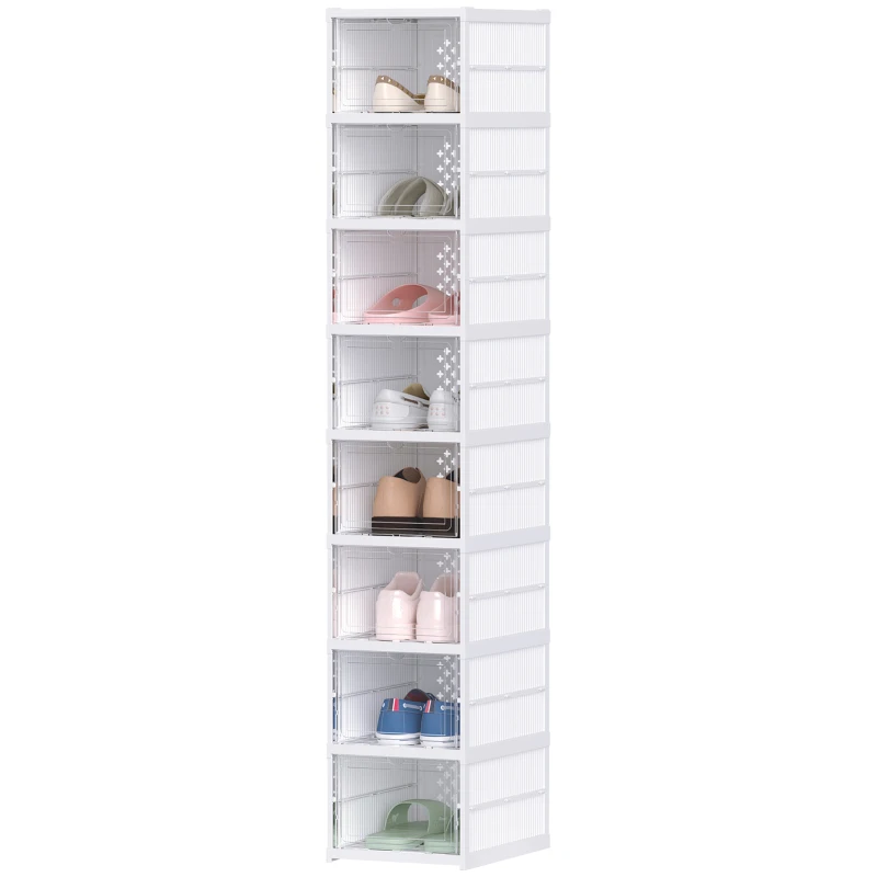 HOMCOM 8 Cajas para Zapatos Apilables y Plegable con Puertas Transparentes hasta Talla 43 No Requiere Montaje Blanco
