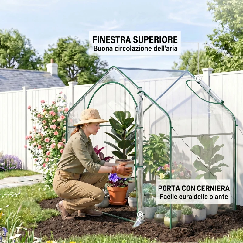 Outsunny Serra da Esterno con Ingresso a Zip e Presa d'Aria Superiore, in Plastica e Acciaio, 180x100x152 cm, Trasparente