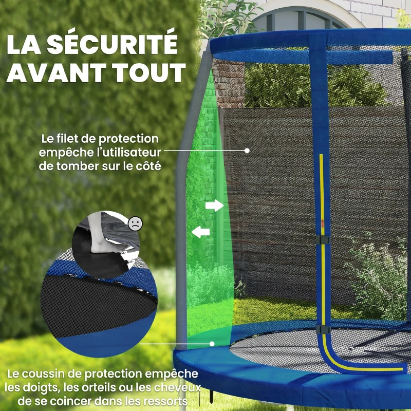 SPORTNOW Trampoline pour enfant trampolines de jardin avec filet de sécurité structure en acier Ø 183 x 200 cm bleu