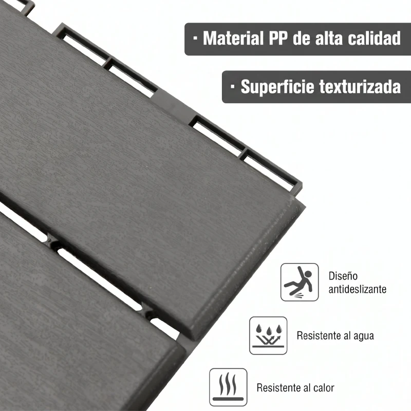 Outsunny Set de 9 Baldosas Cuadradas de 30x30 cm con Área de 0,81 m² Losetas Sistema de Clic para Balcón Terraza Jardín Gris