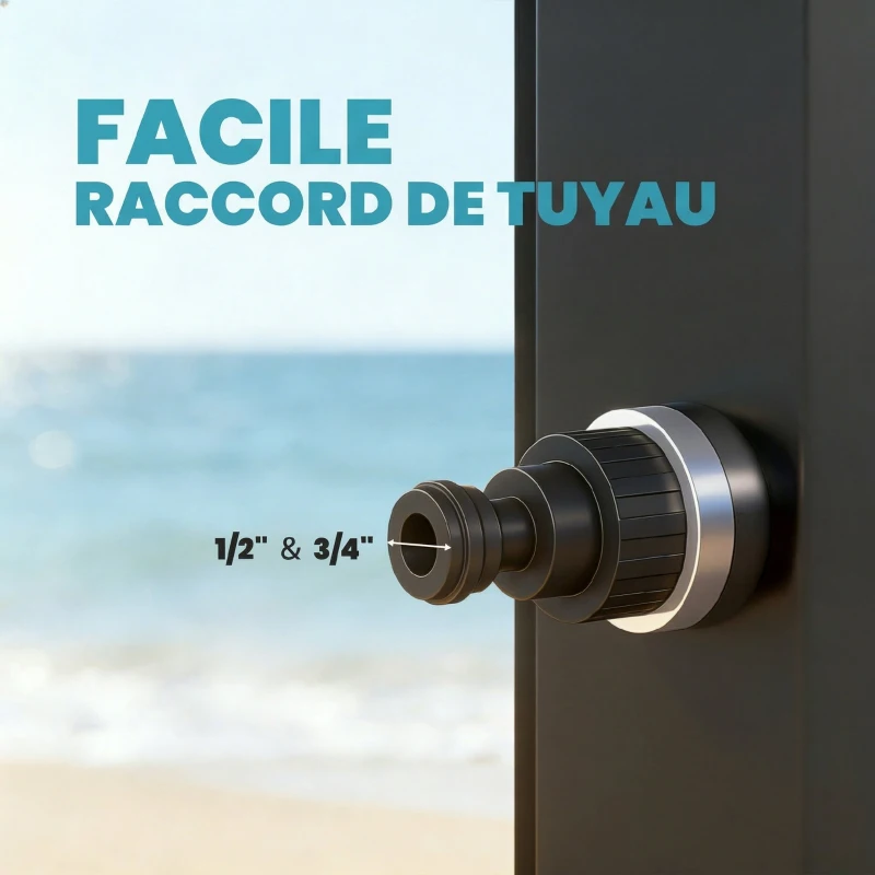 Outsunny Douche Solaire de Jardin XXL 60L avec Douchette à Main et Robinet Mitigeur Eau Chaude/Froide Hauteur 208 cm Noir