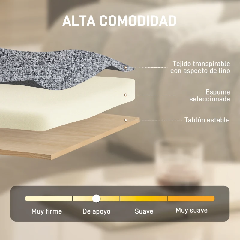 HOMCOM Butaca de Salón Giratorio 360° Altura Ajustable Asiento Ancho Tapizado en Lino Base de Metal Gris Claro
