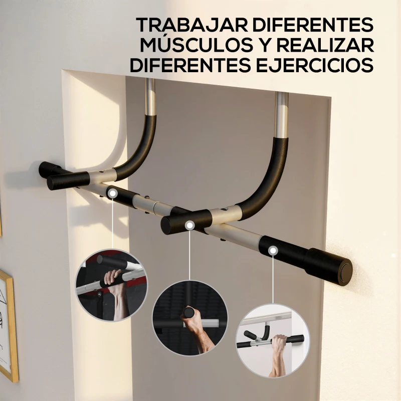 HOMCOM Barra de Dominadas en Techo Barra para hacer Dominadas Barra de Tracción para Entrenamiento Carga 110kg 92x40x17cm Negro