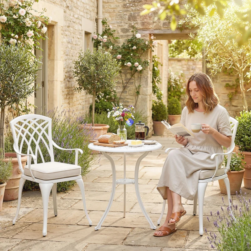Outsunny Three-Piece Cast Aluminium Bistro Set - White