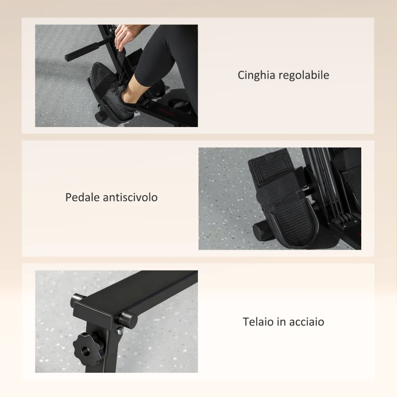 SPORTNOW Vogatore Pieghevole con Monitor LCD e Sedile Imbottito, Resistenza a Elastico, Capacità 150 kg