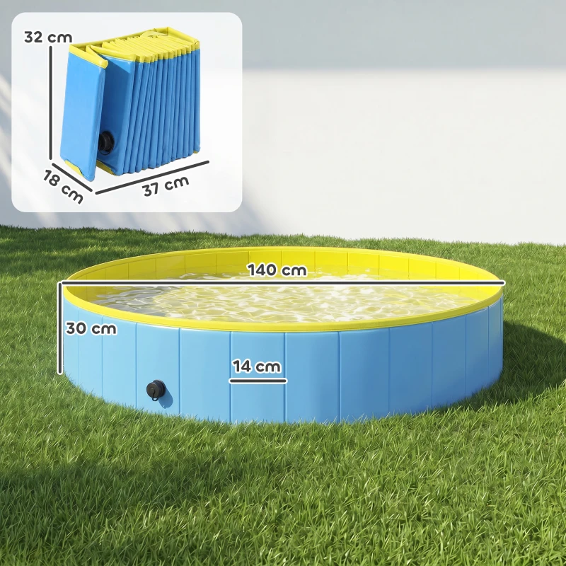 PawHut Foldable Dog Pool for Puppies and Ducks Dog Paddling Pool Bath Tub, Blue, 140 x 30cm