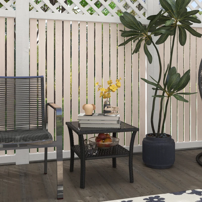Outsunny Two-tier PE Rattan Square Coffee Table - Black