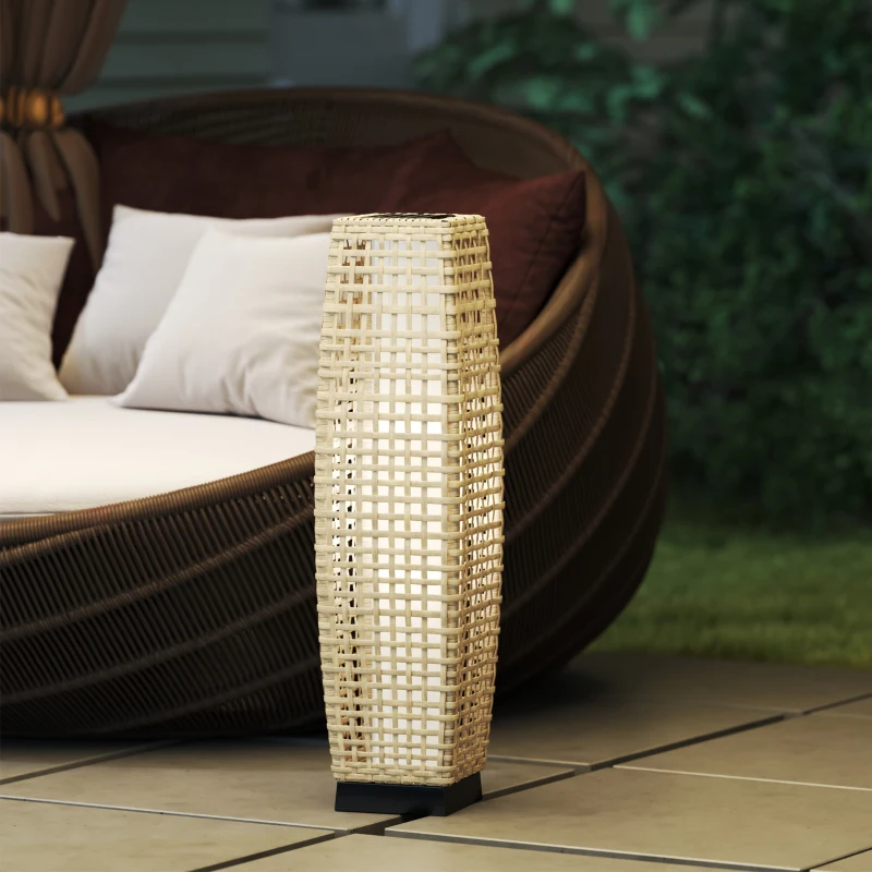 Outsunny Solar Stehlampe Rattan Solarlampen mit Lichtsensor Automatische LED Solarleuchte im Boho-Stil IP44 Wasserdicht